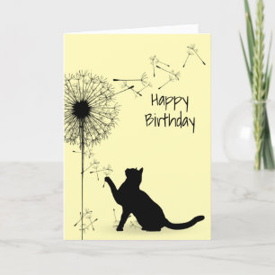 Carte Chat noir et Dandelion Anniversaire