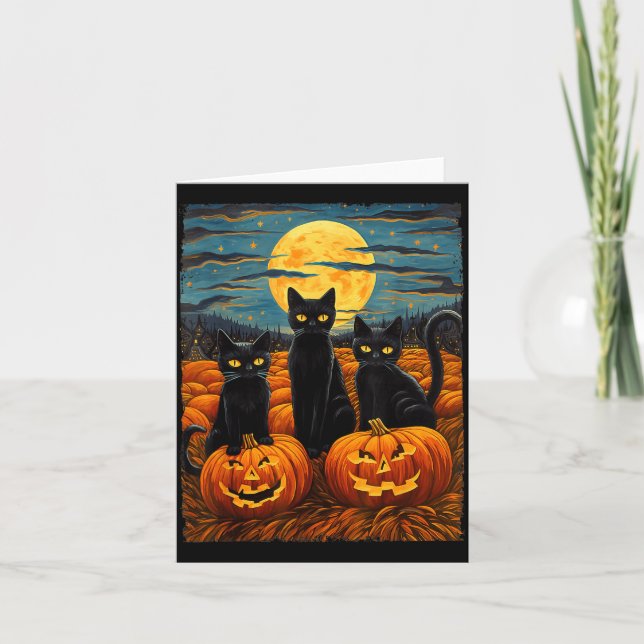 Carte Chat noir Halloween amateurs de chats ciel nocturn (Devant)