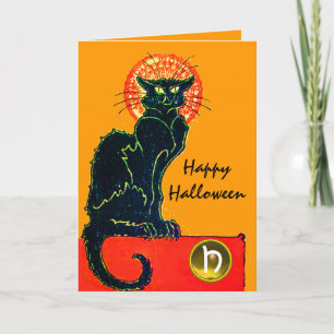 CARTE CHAT NOIR HALLOWEEN PARTY MONOGRAM