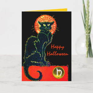 CARTE CHAT NOIR HALLOWEEN PARTY MONOGRAM
