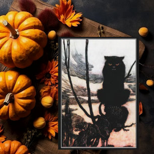 Carte Chat noir hanté Éffrayant Halloween vintage