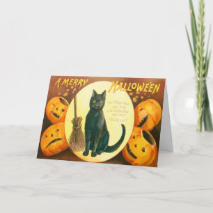 Carte Chat noir Jack-o'-lantern de citrouille
