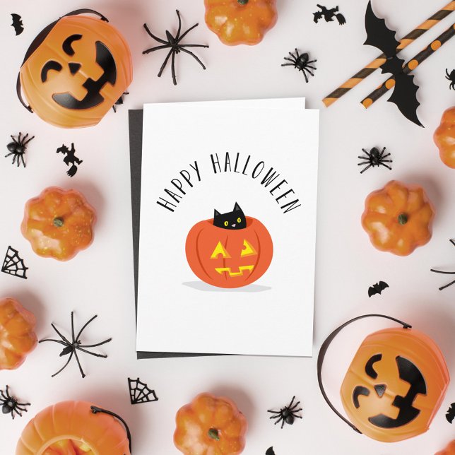 Carte Chat noir mignon à Jack-o'-lantern Joyeux Hallowee (Créateur téléchargé)