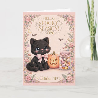 Carte Chat noir mignon Saison effrayante 2026 Halloween