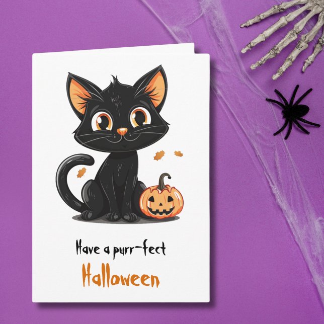 Carte Chat noir mignon salutation Halloween (Créateur téléchargé)