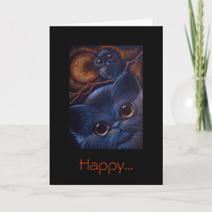 Carte CHAT NOIR & OWL HALLOWEEN NIGHT, Happy...