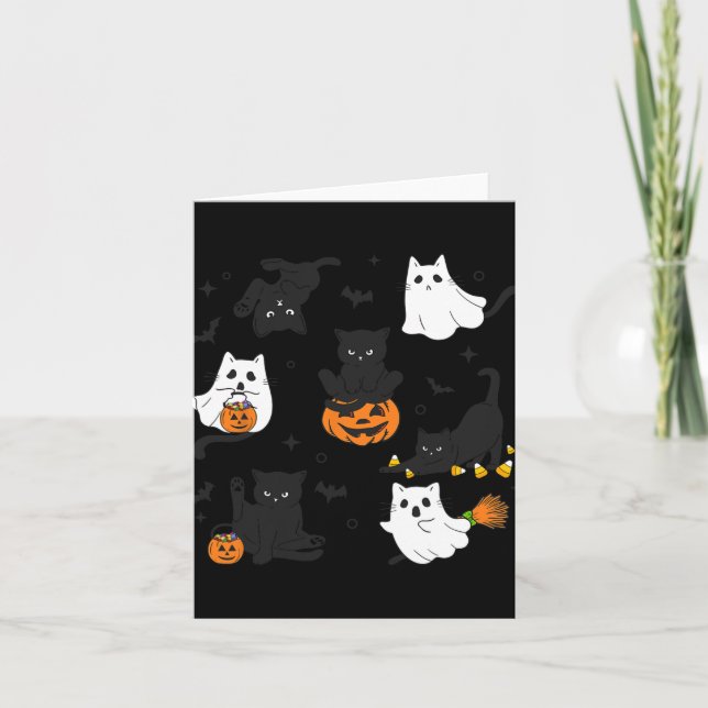 Carte Chat Noir Rétro Halloween Costume Citrouille Pour  (Devant)