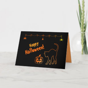 Carte Chat noir Silhouette et Jack olanterns Halloween