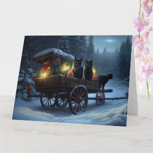 Carte Chat noir Snowy Sleigh Ride Décor de Noël