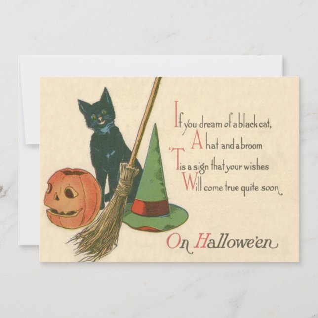 Carte Chat noir souriant Jack-o'-lantern sorcière de la  (Devant)