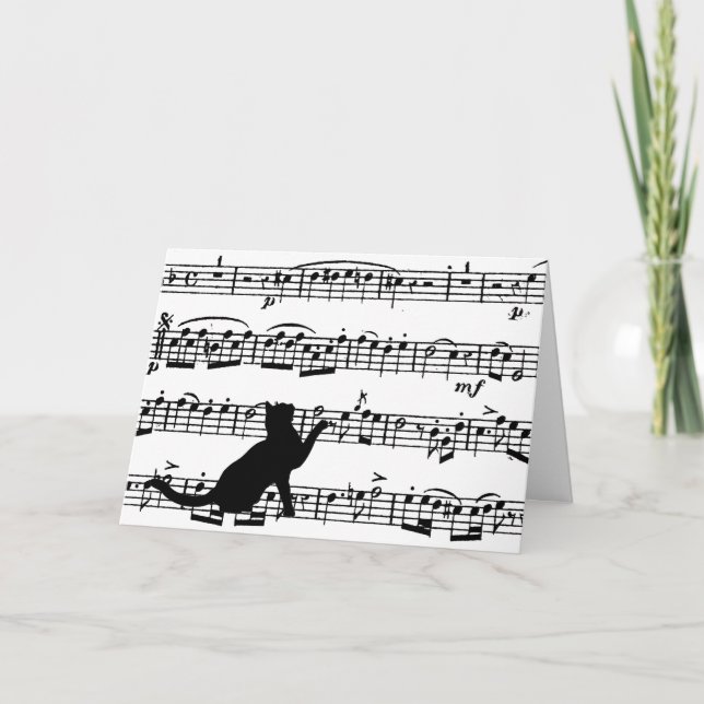 Carte chat noir sur partition (Devant)