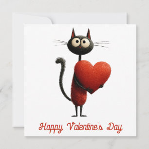 Carte Chat Noir Vintage avec cœur pour la Saint-Valentin