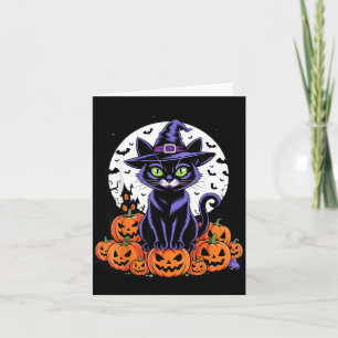 Carte Chat noir vintage Halloween citrouilles effrayante
