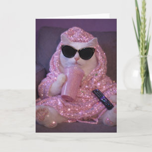 Carte Chat paresseux glamour avec lunettes de soleil