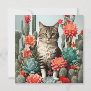 Carte Chat parmi les cactus   AMOUREUX DE LES CHATS