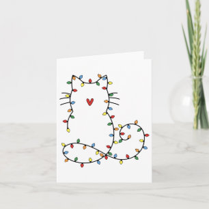 Carte Chat père Noël Tangé Dans Les Lumières Des Arbres 