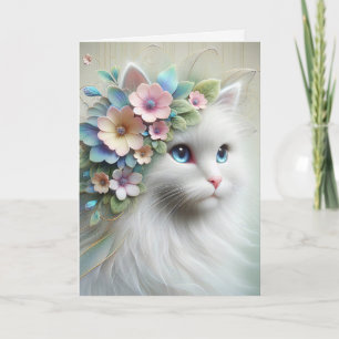 Carte Chat Perse Anniversaire Avec Laurel Floral