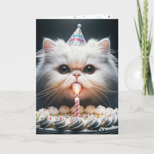 Carte Chat perse avec gâteau d'anniversaire