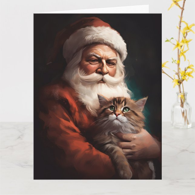 Carte Chat Perse avec Noël Festif du Père Noël (Fleur jaune)