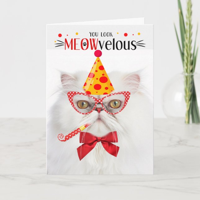 Carte Chat perse blanc MEOWvelous Anniversaire (Devant)