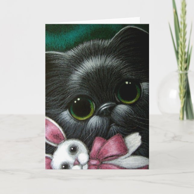 Carte CHAT PERSIAN NOIR & BUNNY EASTER (Devant)