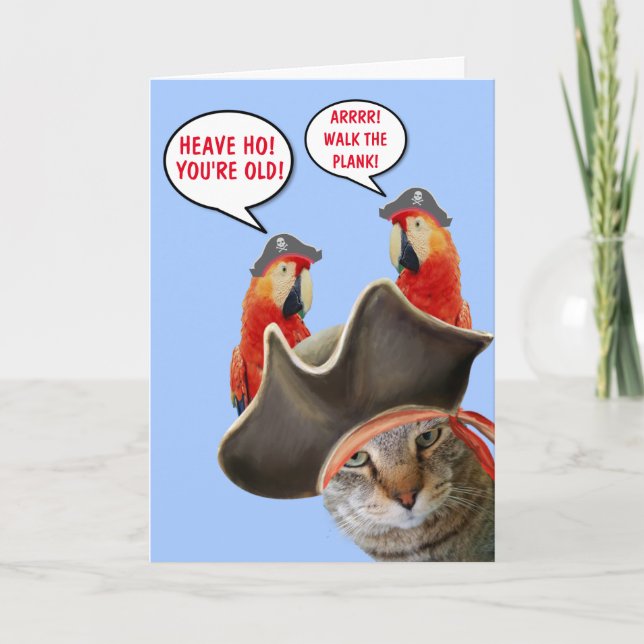 Carte Chat Pirate Et Perroquets Rude Amusants Anniversai (Devant)