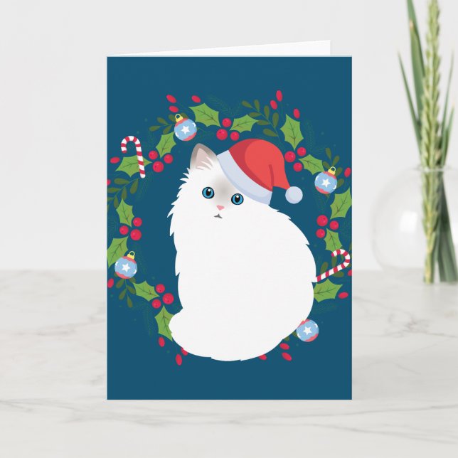 Carte Chat Ragdoll Couronne de Noël (Devant)