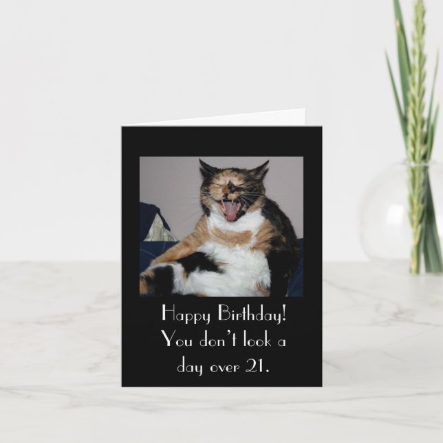 Carte Chat riant de joyeux anniversaire (Devant)