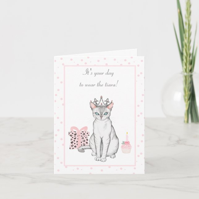Carte Chat rose et gris dans un anniversaire de Tiara (Devant)