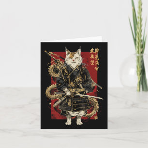 Carte Chat Samurai Avec Dragon Kanji