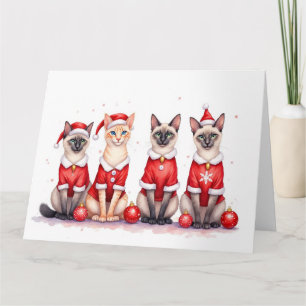Carte Chat siamois de Noël avec un chapeau de Père Noël