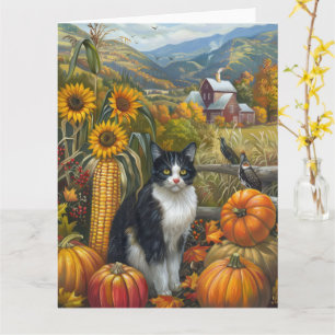 Carte Chat Smoking Autumn Harvest Thanksgiving