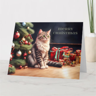 Carte Chat sourd avec arbre de Noël