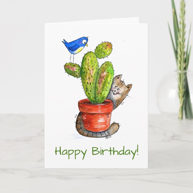 Carte Chat sournois avec Cactus (Devant)