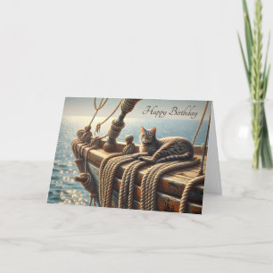 Carte Chat Tabby Anniversaire Sur Cordes Nautiques