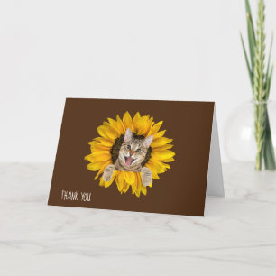 Carte chat tabby au tournesol merci
