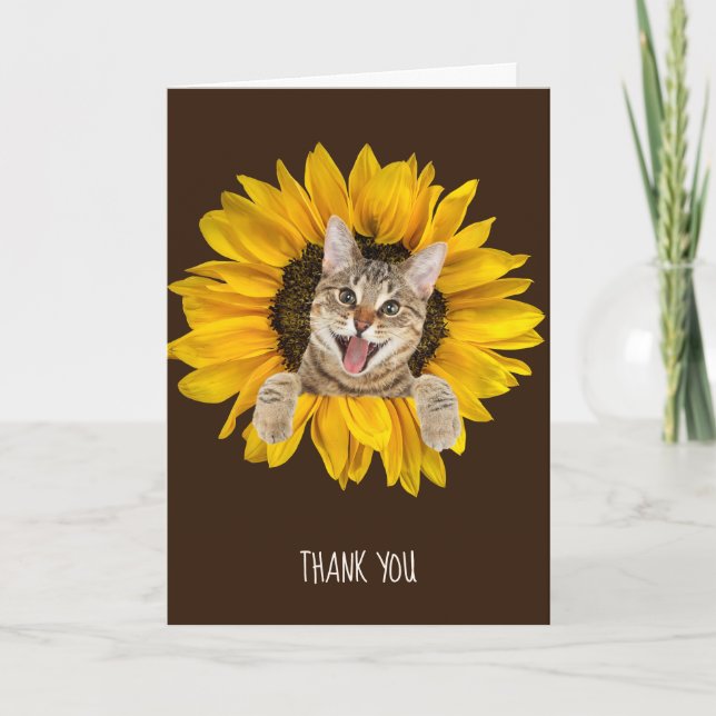 Carte chat tabby dans l'amitié des tournesols (Devant)
