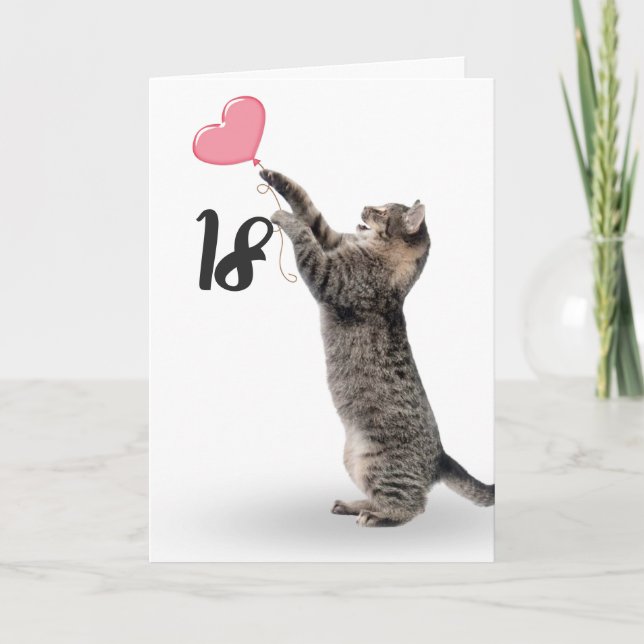 Carte chat tabby ludique pour 18e anniversaire (Devant)