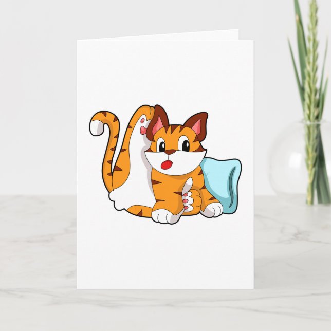 Carte Chat tigre avec oreiller (Devant)