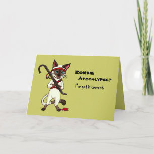 Carte Chat Tonkinois avec tueur zombie crowbar halloween