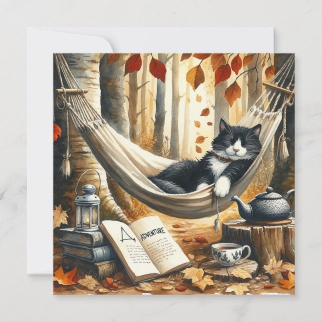 Carte Chat Tuxedo noir et blanc Dreaming of Adventure (Devant)