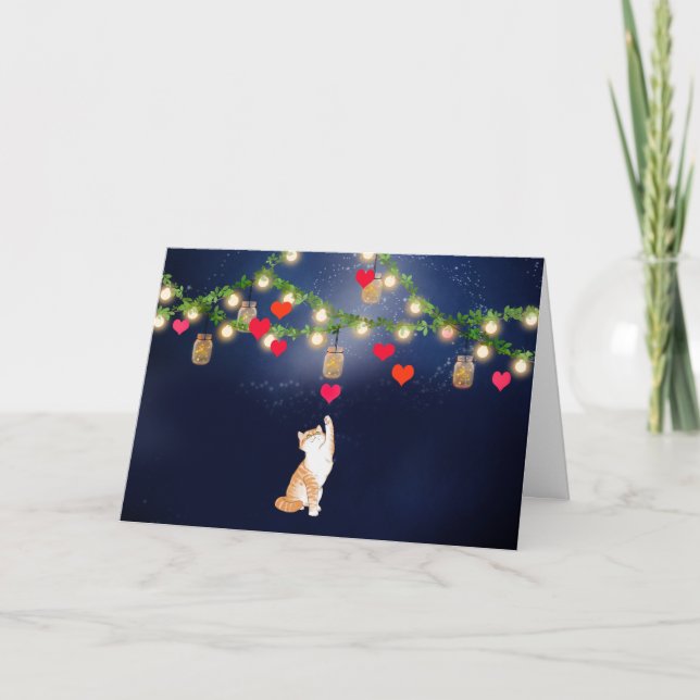 Carte Chat Valentine avec Coeurs et jarres Mason (Devant)