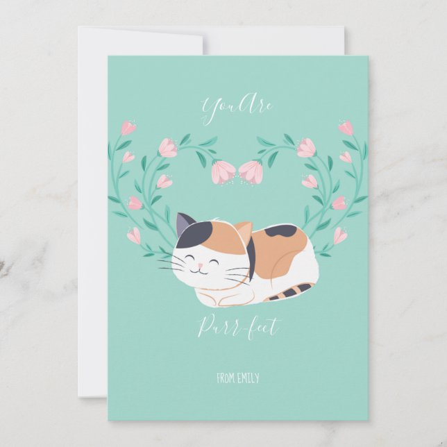 Carte chat Valentine Cute en classe (Devant)
