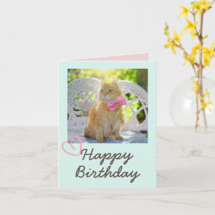 Carte Chat vintage au ruban et joyeux anniversaire