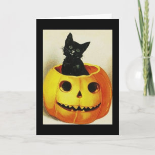 Carte Chat vintage en Citrouille