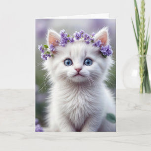 Carte Chaton Blanc Anniversaire Avec Lilac Laurel
