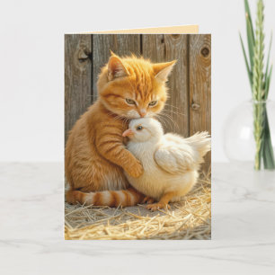 Carte Chaton d'anniversaire Accrocher un poussin