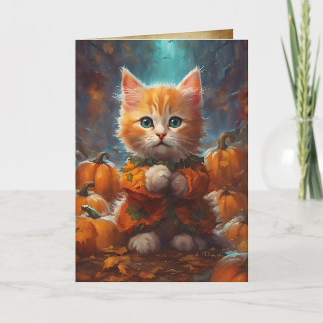 Carte Chaton Doux Cosy, Chat Tabby Cute, Halloween (Devant)