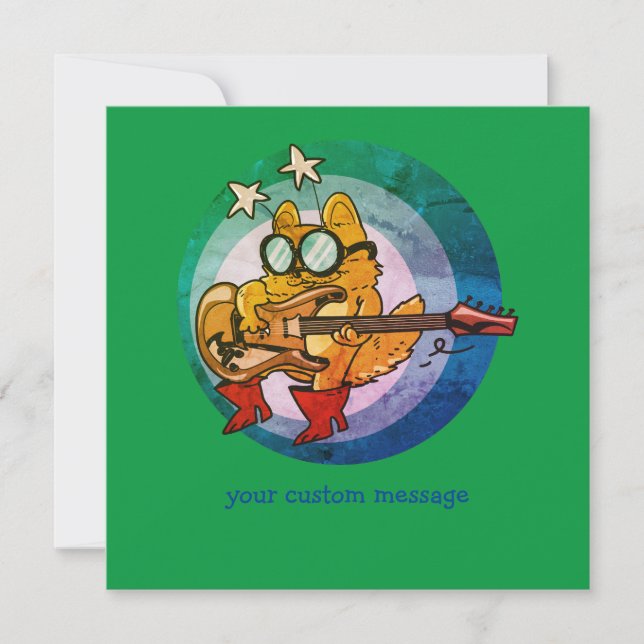 Carte chaton jouant de la guitare drôle dessin animé (Devant)
