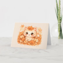Chaton Kawaii de feuille d'automne - Chat d'automn
